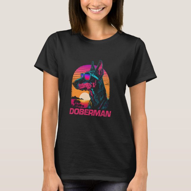 T-shirt Lunettes de soleil Retro cool Doberman Chien (Devant)