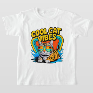 T-shirt Lunettes de soleil rétro pour chat d'été Vibes de