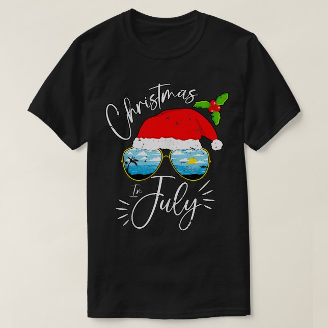 T-shirt Lunettes de soleil Santa Hat Vacances d'été Noël e (Design devant)