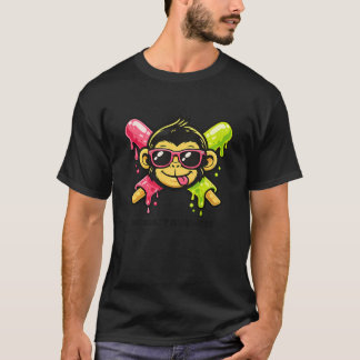 T-shirt Lunettes de soleil singe dessin animé baseball ani