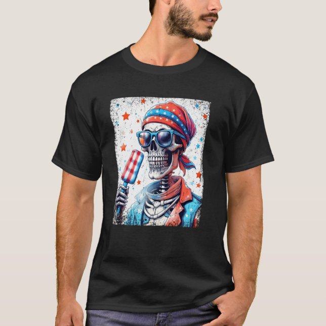 T-shirt Lunettes de soleil squelette popsicle 4 juillet dr (Devant)