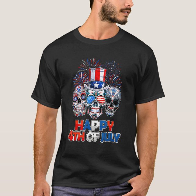 T-shirt Lunettes de soleil Sugar Skull Feu d'artifice Drap (Devant)