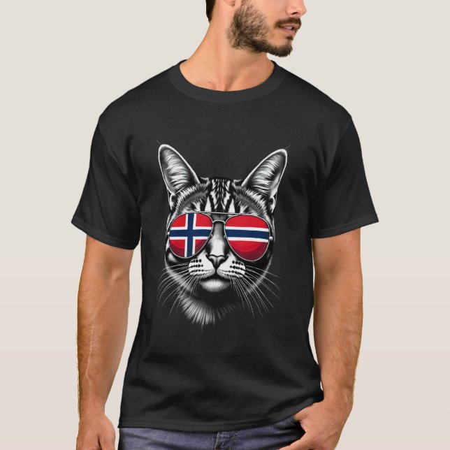 T-shirt Lunettes de soleil visage de chat drapeau norvégie (Devant)