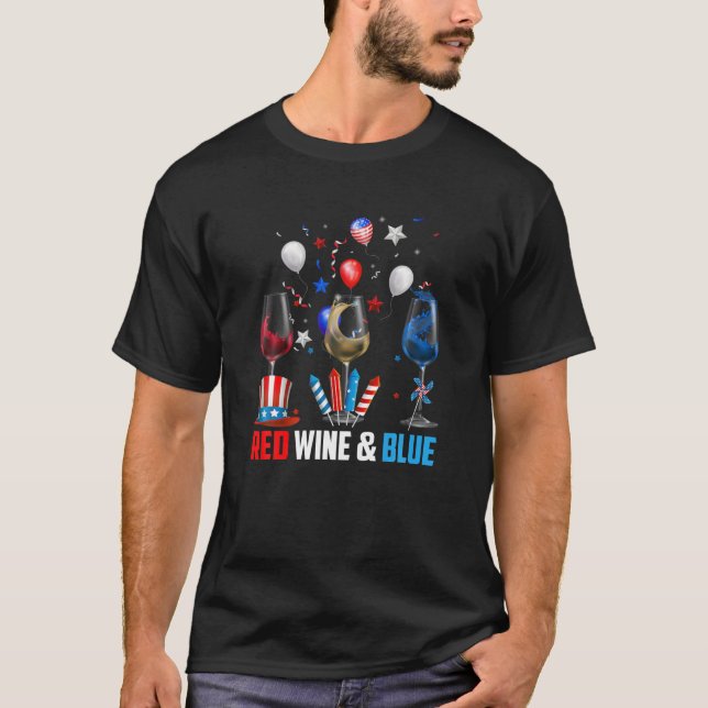 T-shirt Lunettes De Vin Amusantes 4 juillet Rouge Blanc Et (Devant)