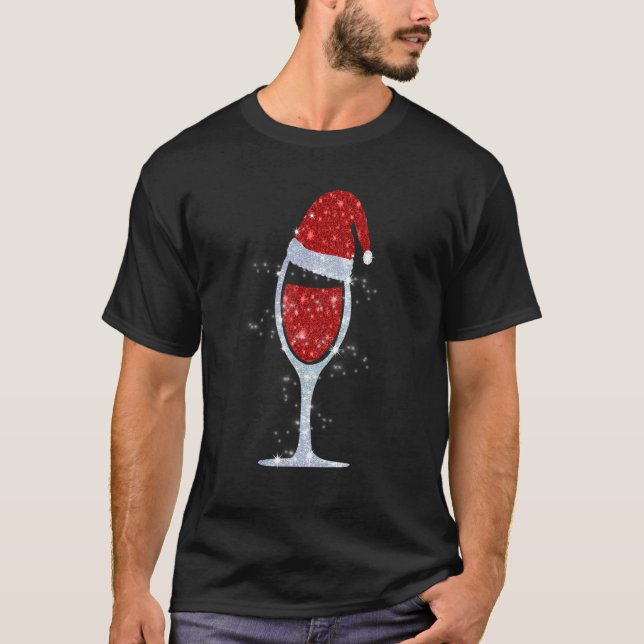 T-shirt Lunettes de vin pour femmes Santa Hat Vin de Noël (Devant)