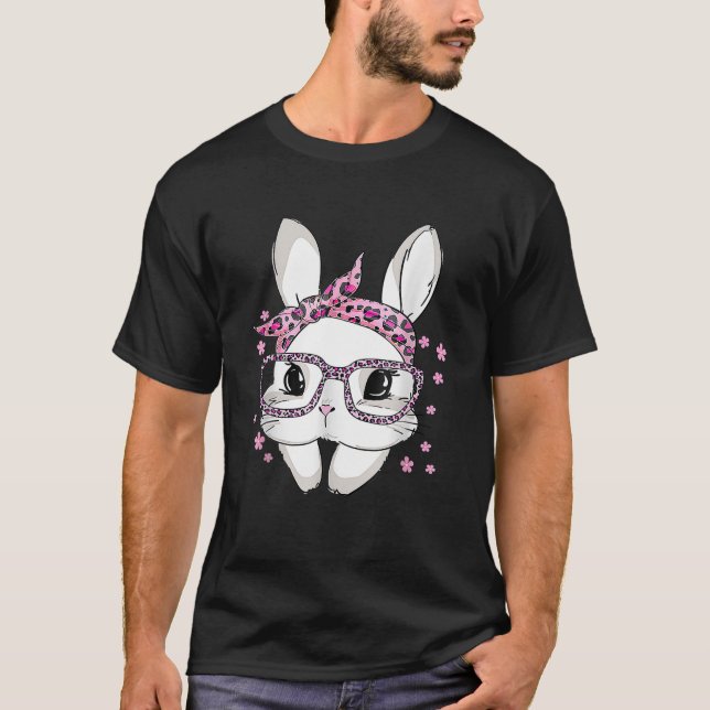 T-shirt Lunettes de visage de lapin bandeau léopard Jour d (Devant)