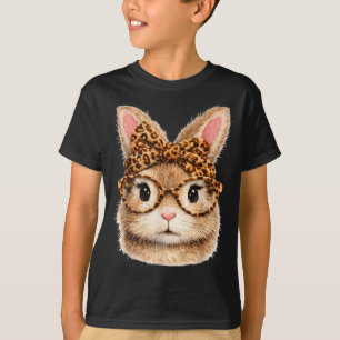 T-shirt Lunettes de visage de lapin mignon bandana léopard
