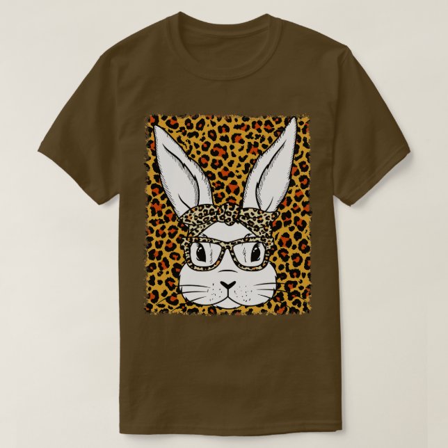 T-shirt Lunettes de visage de lapin mignonne léopard blanc (Design devant)