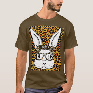 T-shirt Lunettes de visage de lapin mignonne léopard blanc