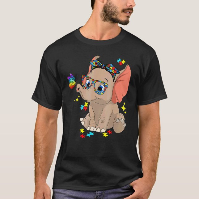 T-shirt Lunettes d'éléphant de sensibilisation à l'autisme (Devant)