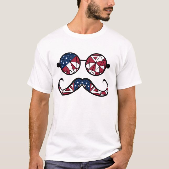 T-shirt lunettes drapeau américain et moustache (Devant)