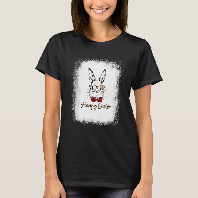 T-shirt Lunettes léopard à visage de lapin blanchies Happy (Devant)