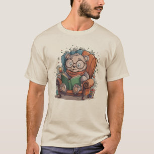 T-shirt Lunettes portant un ours mignon Lecture sur une ch