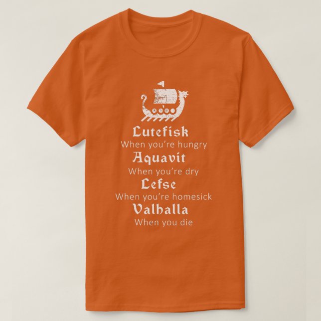T-shirt Lutefisk Aquavit Lefse Valhalla Viking Scandinavia (Design devant)