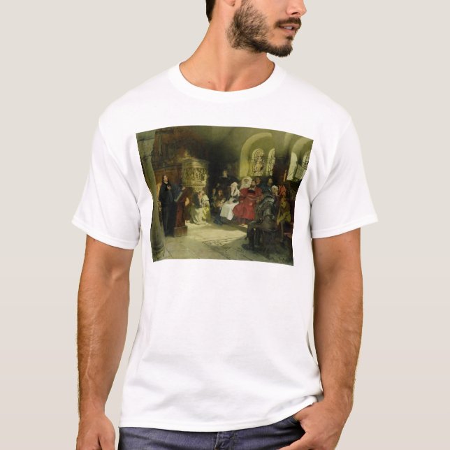 T-shirt Luther prêche utilisant sa traduction de bible (Devant)