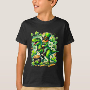 T-shirt Lutin chevauchant le dinosaure T Rex St Pat Trex P