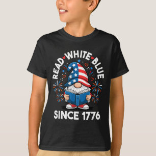 T-shirt Lutin de lecture 4 juillet Rouge Blanc Bleu USA