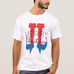 T-shirt Lutin de Noël Rouge Bleu Script Flocon de Neige Co