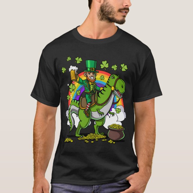 T-shirt Lutin sur un dinosaure T-Rex (Devant)