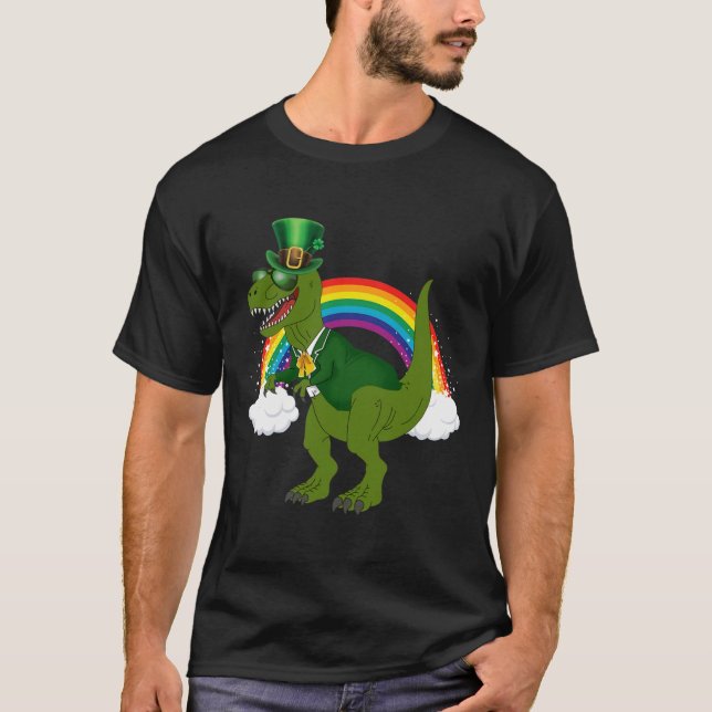 T-shirt Lutrin de dinosaure T-rex Arc-en-ciel St Patricks  (Devant)