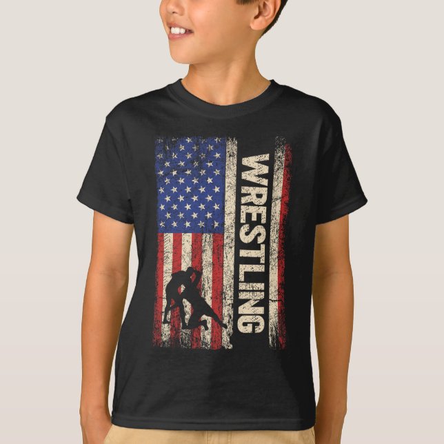T-shirt Lutte États-Unis Drapeau Chemise Lutte 4ème De J (Devant)