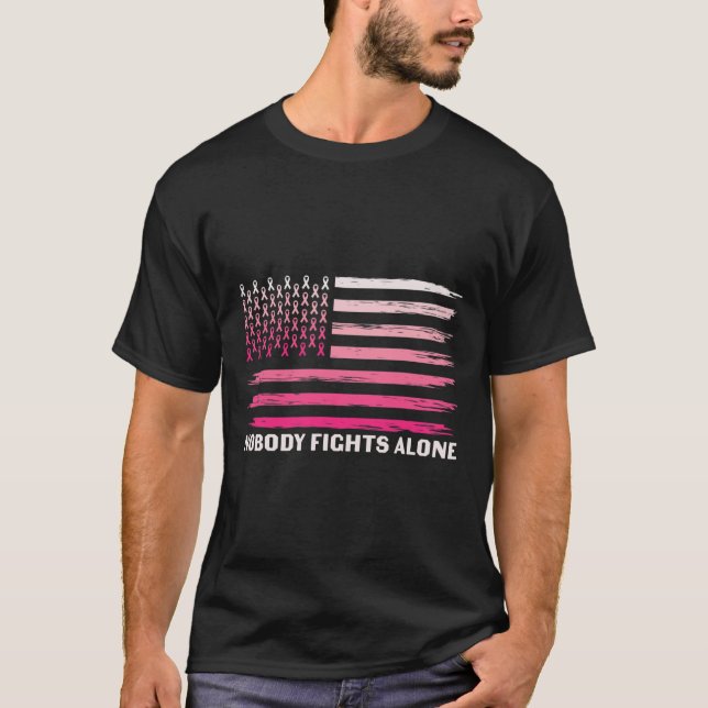 T-shirt Lutte seul cancer du sein Drapeau américain Ruban  (Devant)