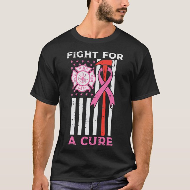 T-shirt Lutter Pour Un Pompier Cure Us Drapeau Cancer Du S (Devant)