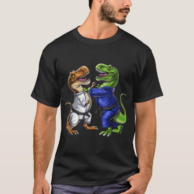 T-shirt Lutteurs de Jiu-Jitsu de dinosaure T-Rex (Devant)