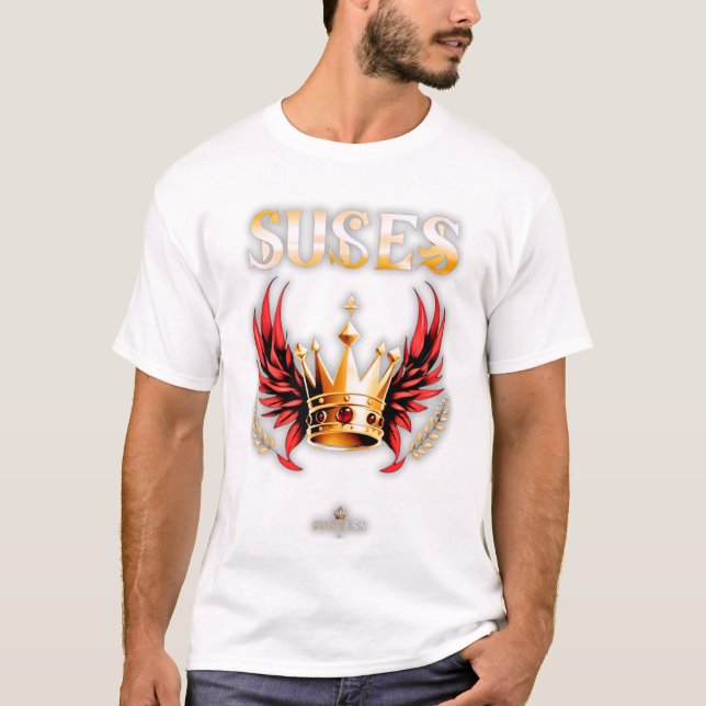 T-Shirt Luxe Couronne Mode Succès – Rouge Premium  (Devant)