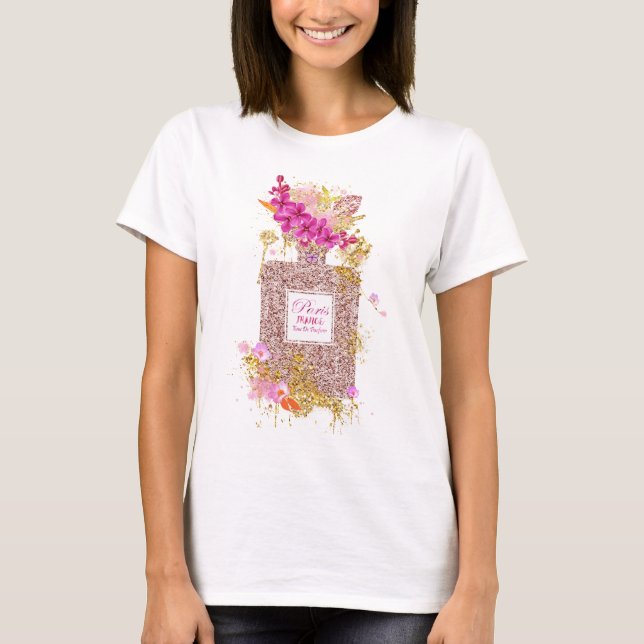 T-shirt Luxe Elégant Parties scintillant Rose Parfum 1 (Devant)