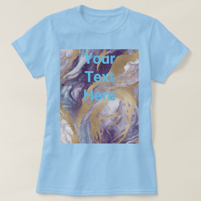 T-shirt Luxe Light Blue Purple Gold Custom Text (Design devant)