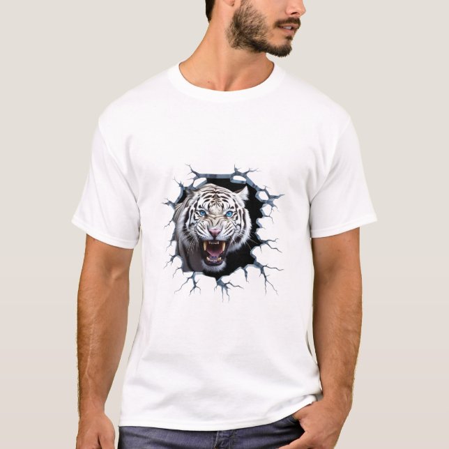 T-Shirt Luxe Lion Blanc Puissant et Fâché  (Devant)