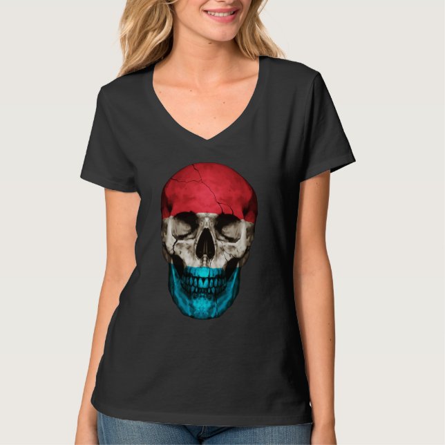 T-shirt Luxembourg Flag Skull Luxembourger Roots Proud Pat (Devant)
