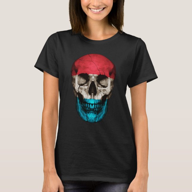 T-shirt Luxembourg Flag Skull Luxembourger Roots Proud Pat (Devant)