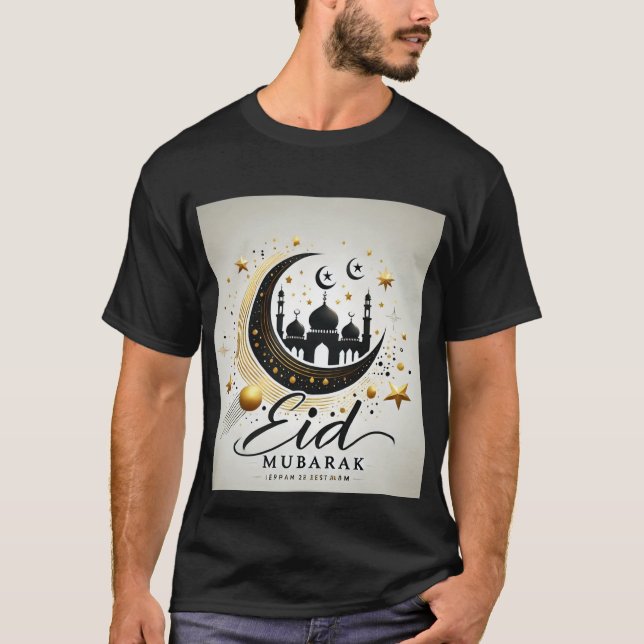 T-shirt Luxueuse Mosquée Crescent Eid Moubarak Mens (Devant)