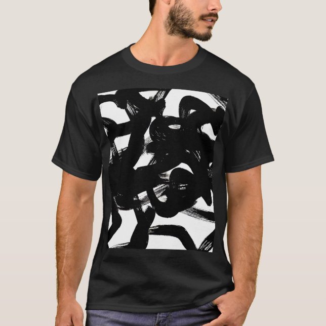 T-shirt Luxueux Gold Art : Abstrait Black Stroke. (Devant)