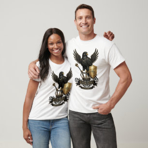 T-Shirt Luxueux Royal Faucon Noir Emblème Or