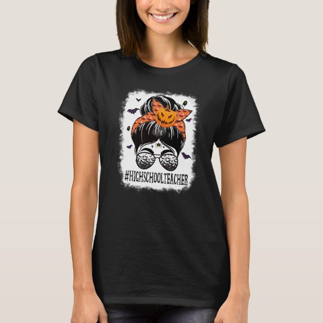 T-shirt Lycée enseignant Messy Bun Éffrayant Orange Hallow (Devant)