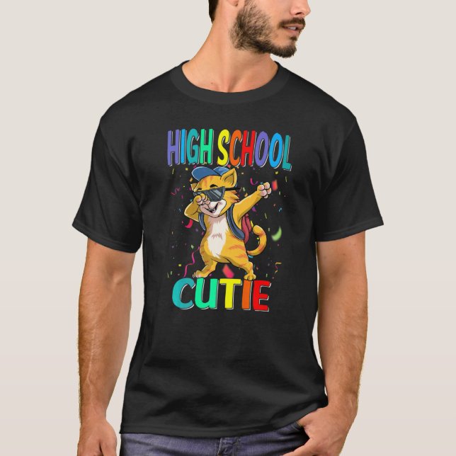 T-shirt Lycéenne Chatte Mignonne Rentre à l'École (Devant)