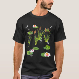 T-shirt Lys D'Eau Et Dragonflies Avec Grenouille Sur Lily