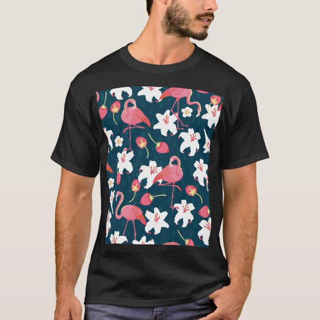 T-shirt Lys Flamant rose : Design Vintage tropical. (Devant)