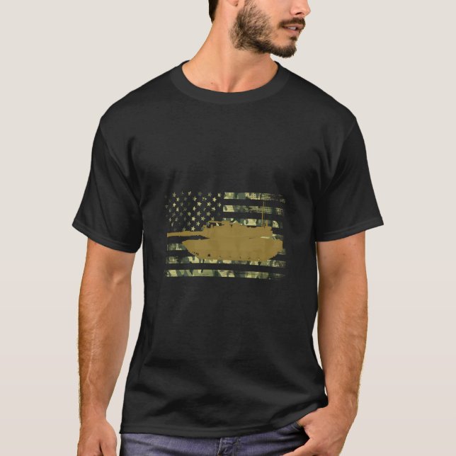 T-shirt M1 Abrams Bataillon Militaire Camion Drapeau Améri (Devant)