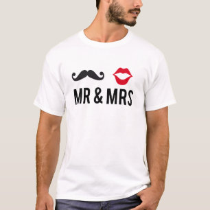 T-shirt M. et Mme, moustache et lèvres rouges