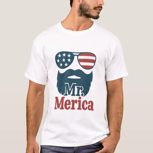 T-shirt M. 'Merica Patriotic Beard & Shades Pour Lui (Devant)