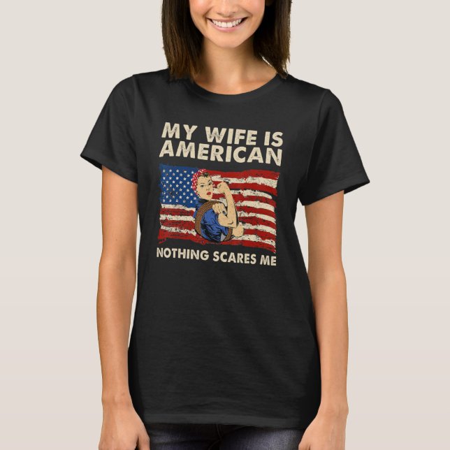 T-shirt Ma Femme Est Américaine America Pride Drapeau Patr (Devant)