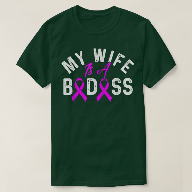 T-shirt Ma femme est un Badass Conscience du cancer du sei (Design devant)