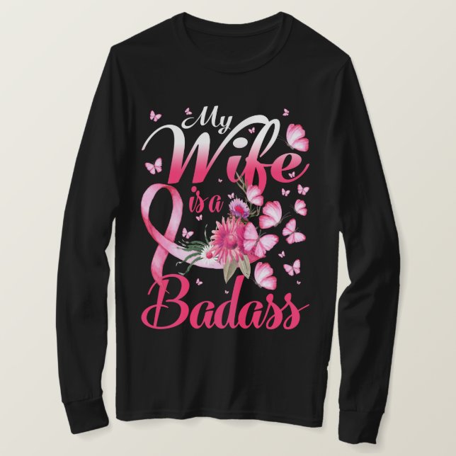 T-shirt Ma femme est un cancer du sein de Badass (Design devant)