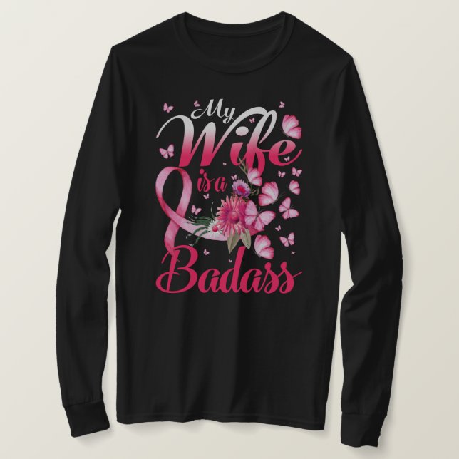 T-shirt Ma femme est un cancer du sein de Badass (Design devant)