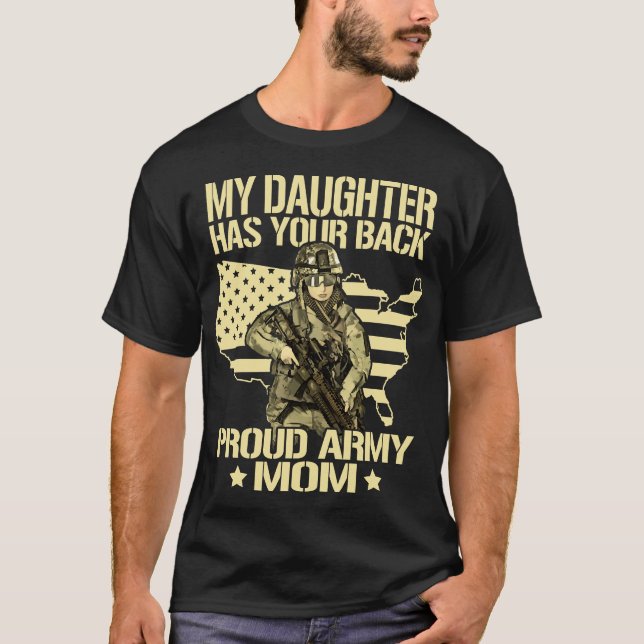 T-shirt Ma fille a ton dos - Fière maman de l'armée Milita (Devant)