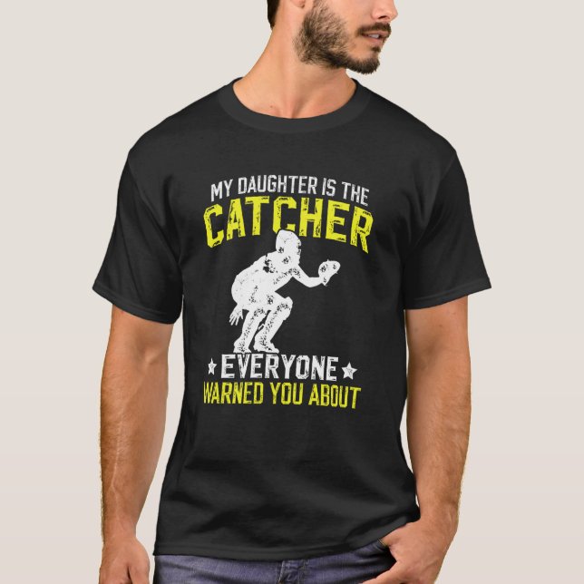 T-shirt Ma Fille Est Attrapeuse De Softball Papa Attrape D (Devant)